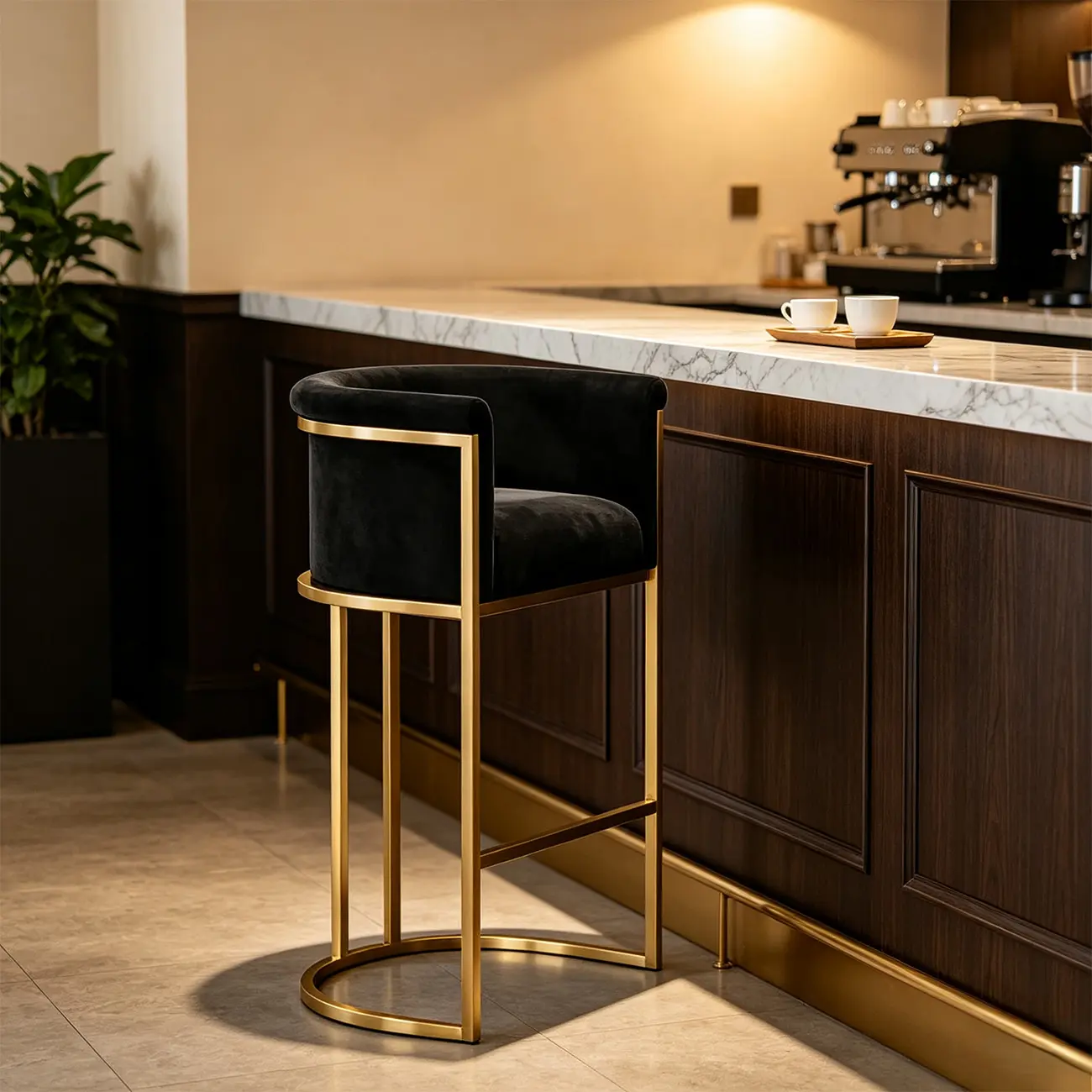 Glam Gold Sled Velvet Upholstered Bar Stool Image - 17 | homeyfad