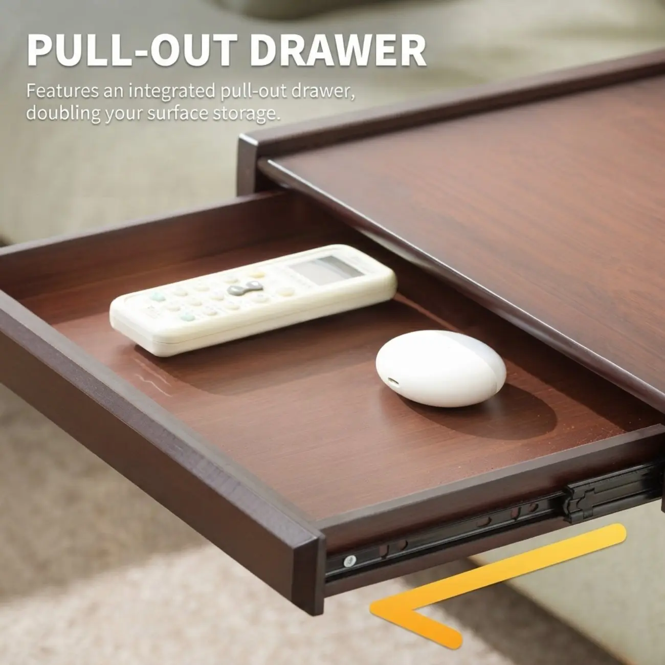 Modern Rolling Bamboo C-Shaped Side Table with Drawer Image - 3 | homeyfad