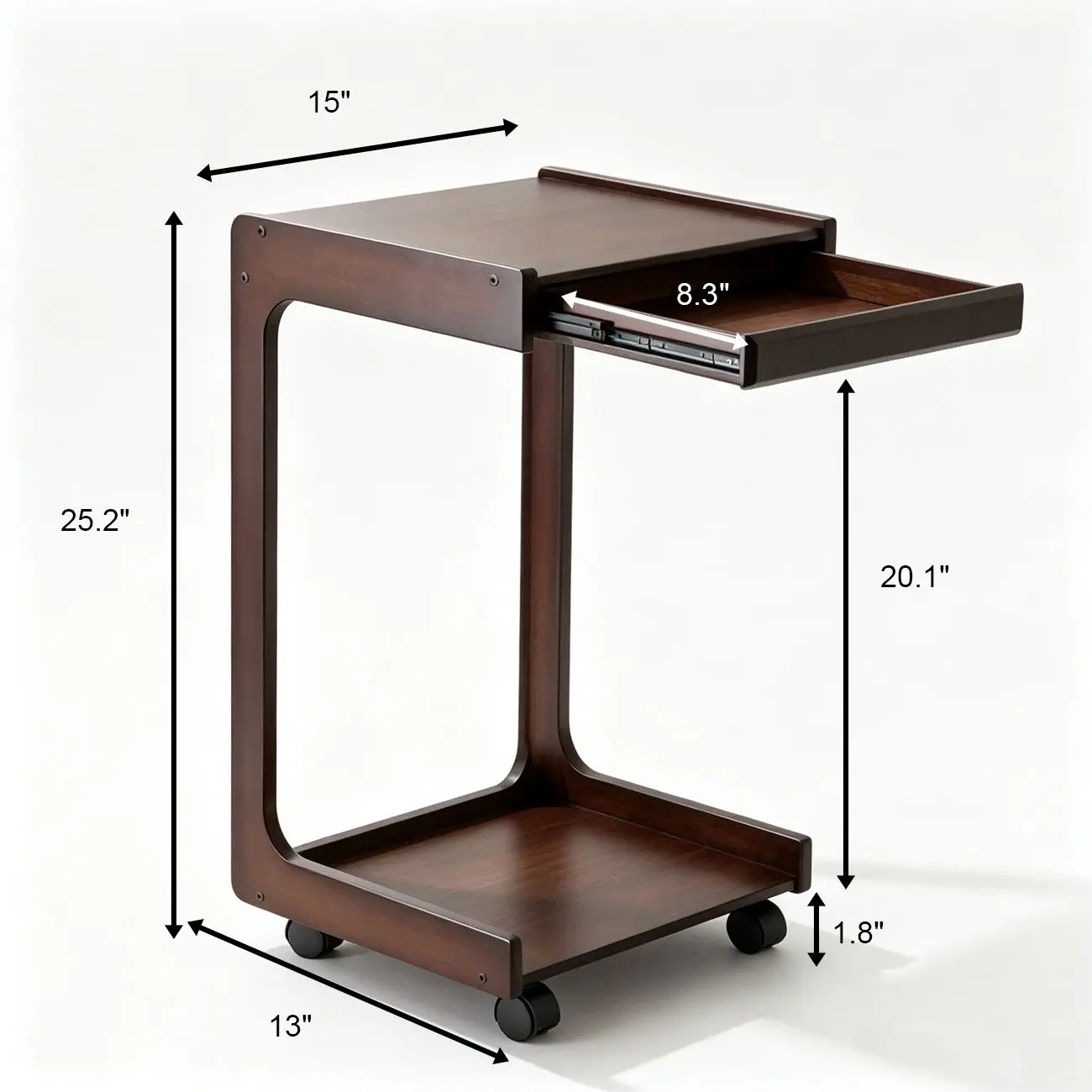 Modern Rolling Bamboo C-Shaped Side Table with Drawer #size | homeyfad