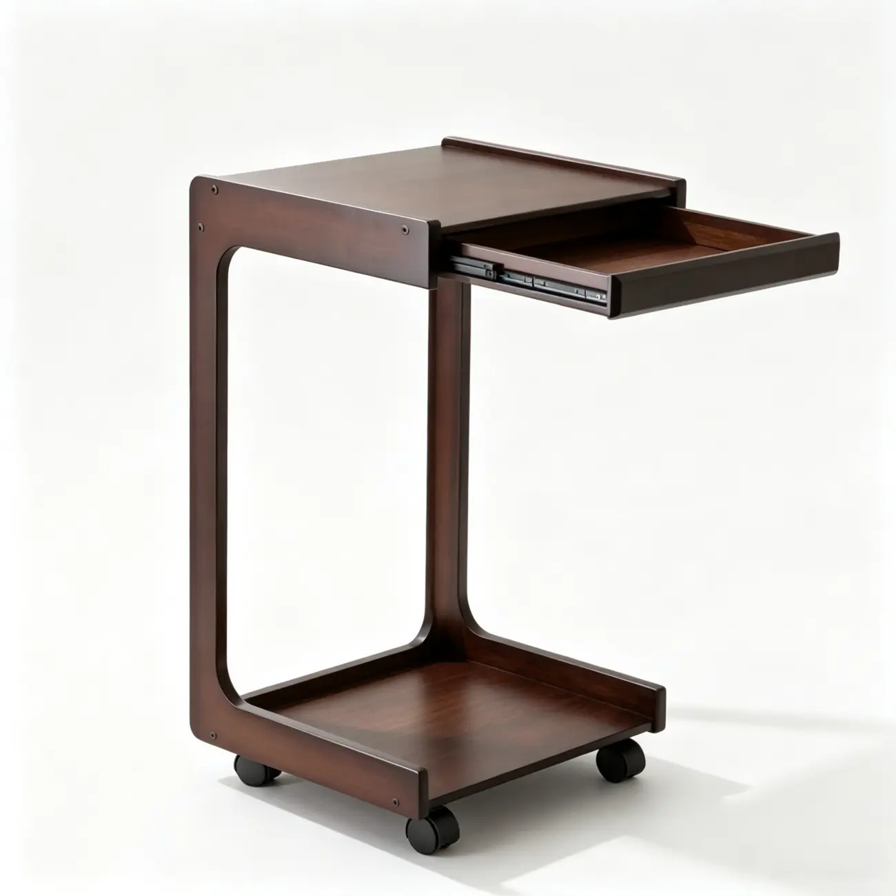 Modern Rolling Bamboo C-Shaped Side Table with Drawer Image - 11 | homeyfad