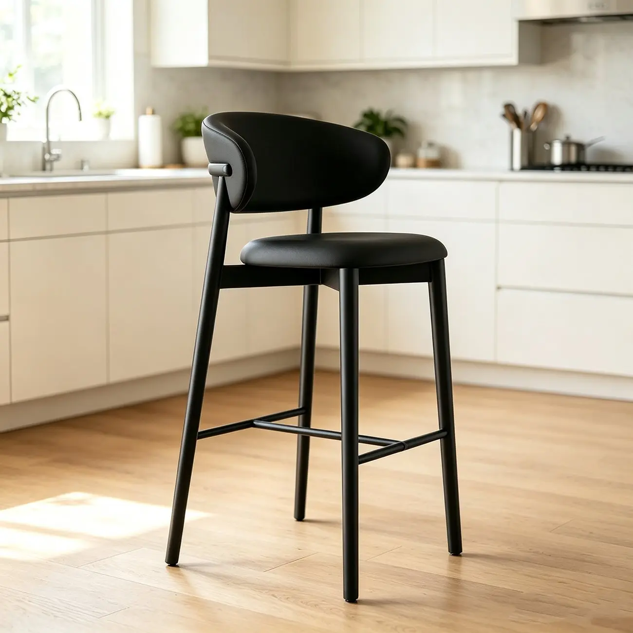 Art Deco Low Back Counter Height Leather Bar Stool Image - 14 | homeyfad