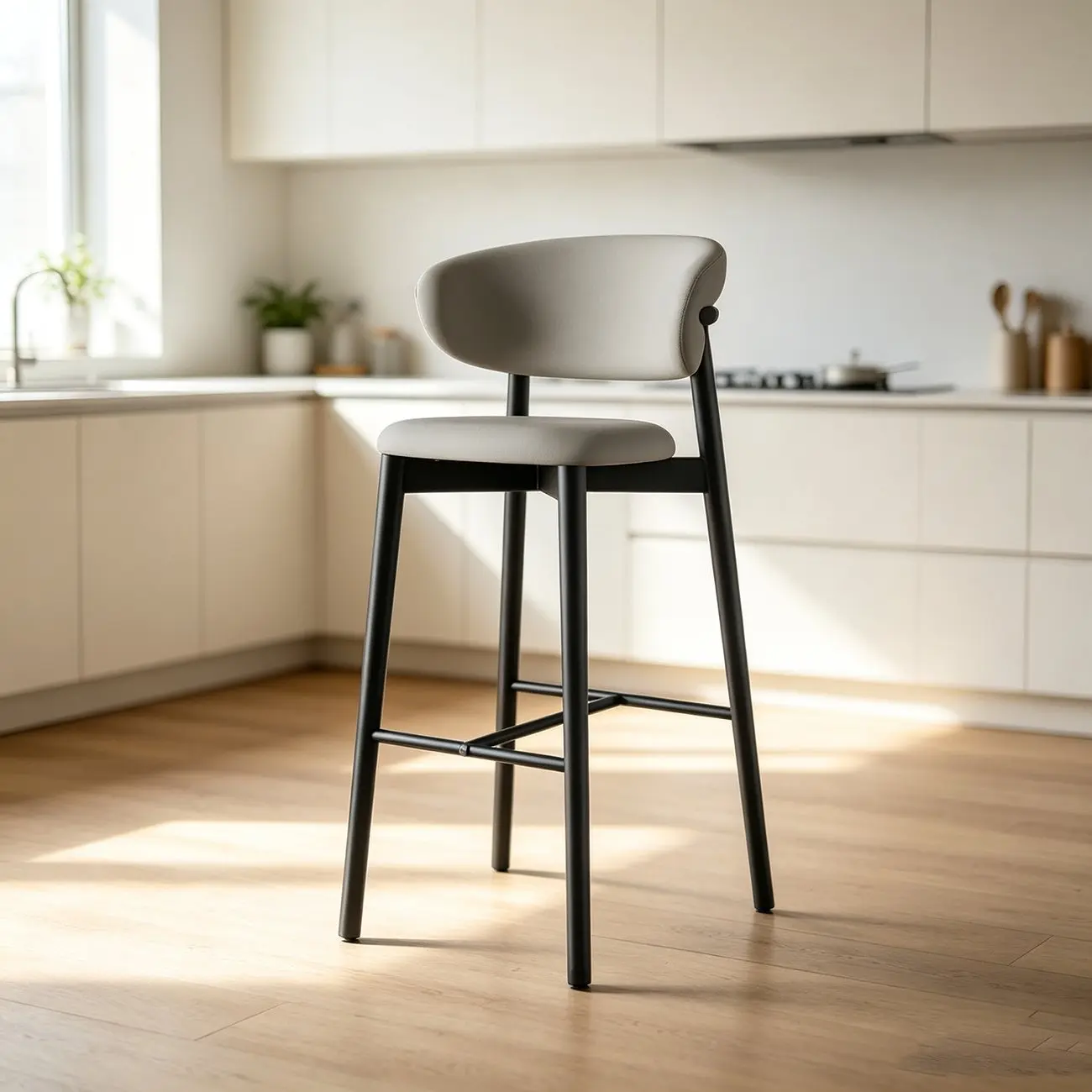 Art Deco Low Back Counter Height Leather Bar Stool Image - 15 | homeyfad