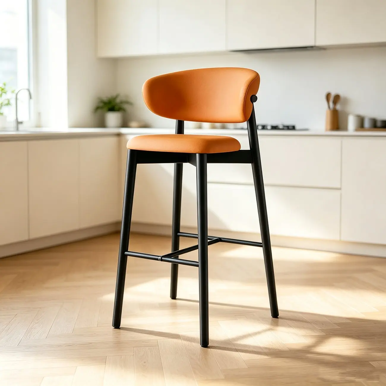 Art Deco Low Back Counter Height Leather Bar Stool Image - 16 | homeyfad
