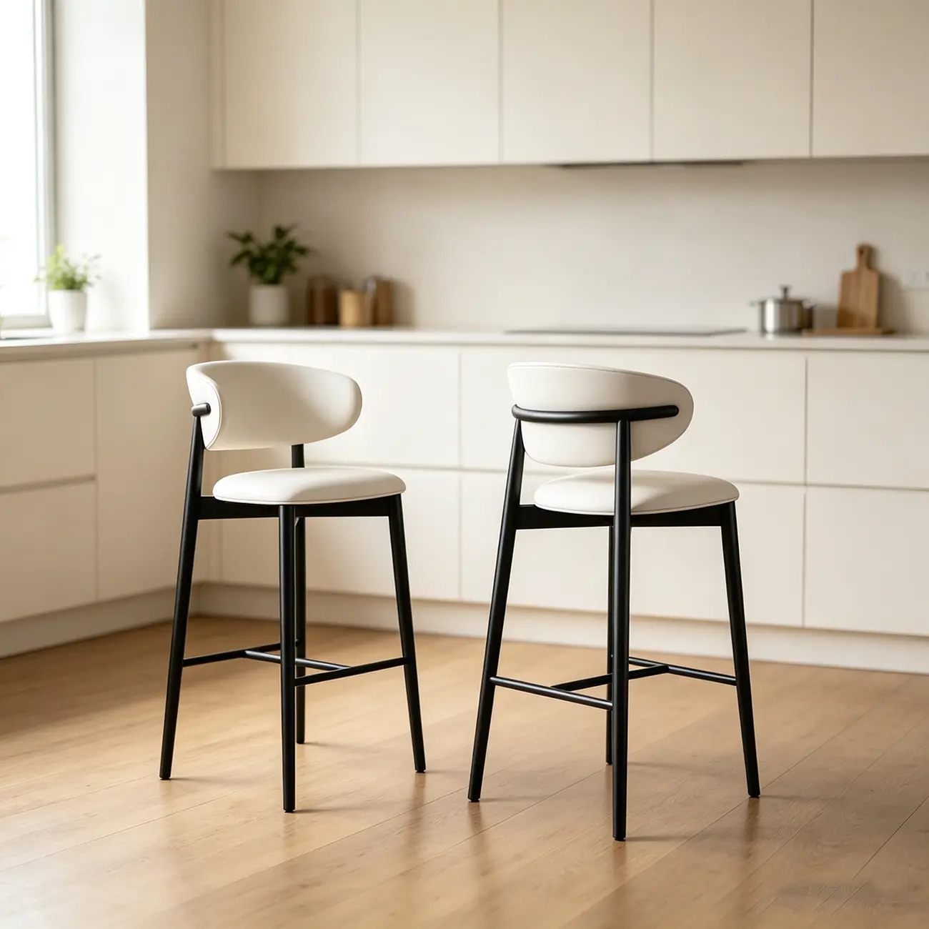Art Deco Low Back Counter Height Leather Bar Stool Image - 6 | homeyfad