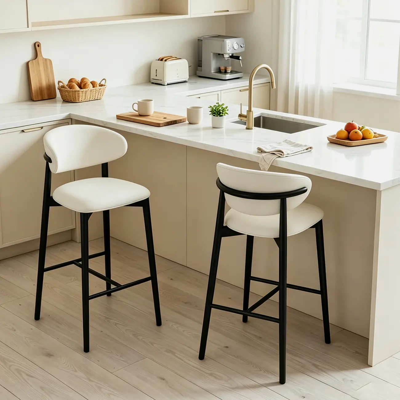 Art Deco Low Back Counter Height Leather Bar Stool Image - 2 | homeyfad