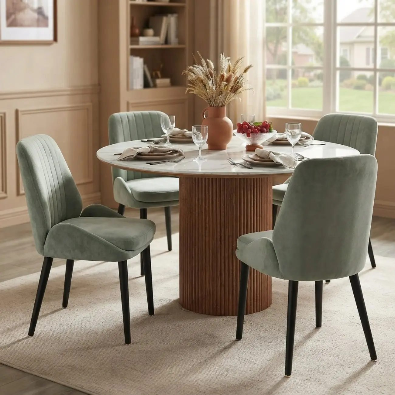 Contemporary Mid-back Chenille Fabric Upholstered Dining Chairs Image - 3 | homeyfad