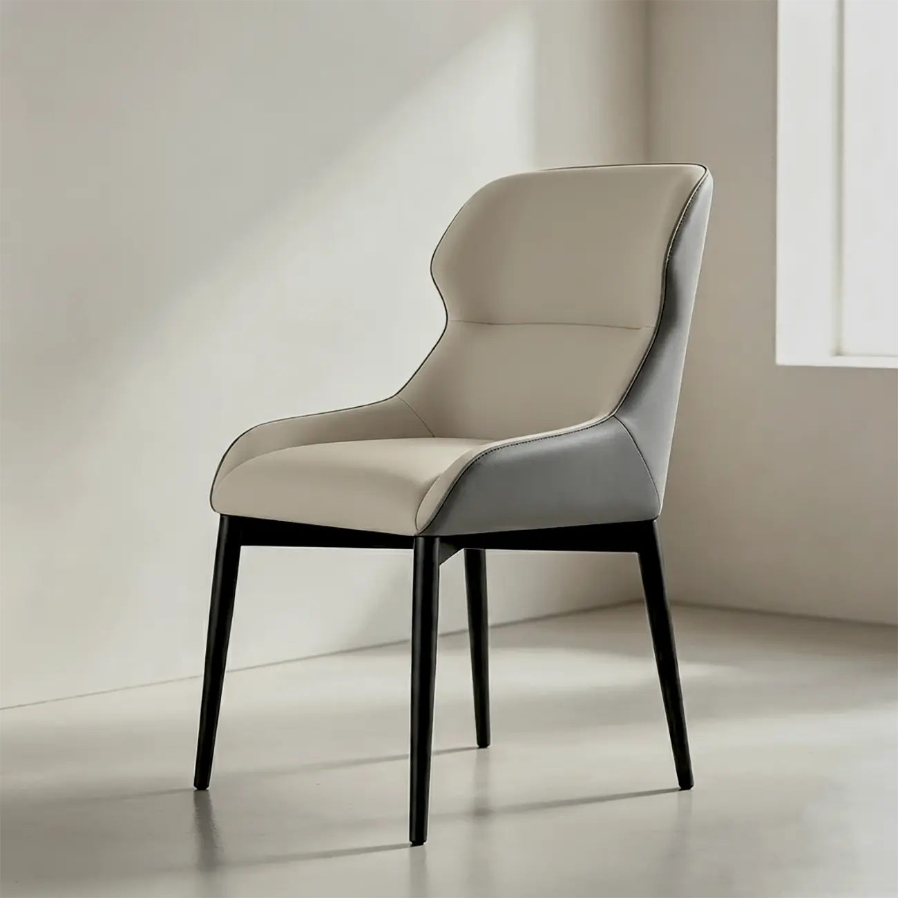 Scandinavian Leather Wingback Upholstered Dining Chair Image - 13 | homeyfad