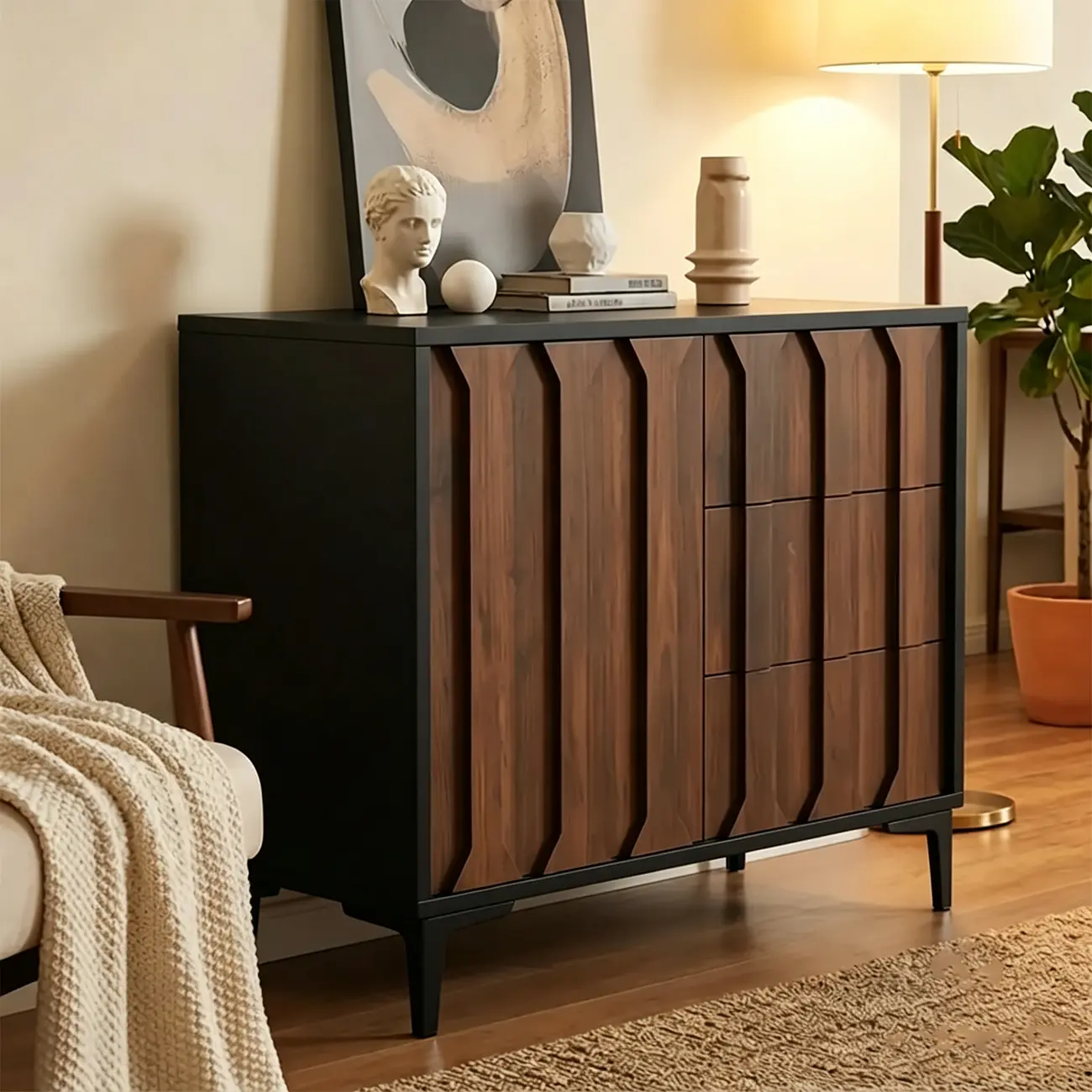 Mid-Century Modern Wood Combo Dresser with Storage Image - 3 | homeyfad