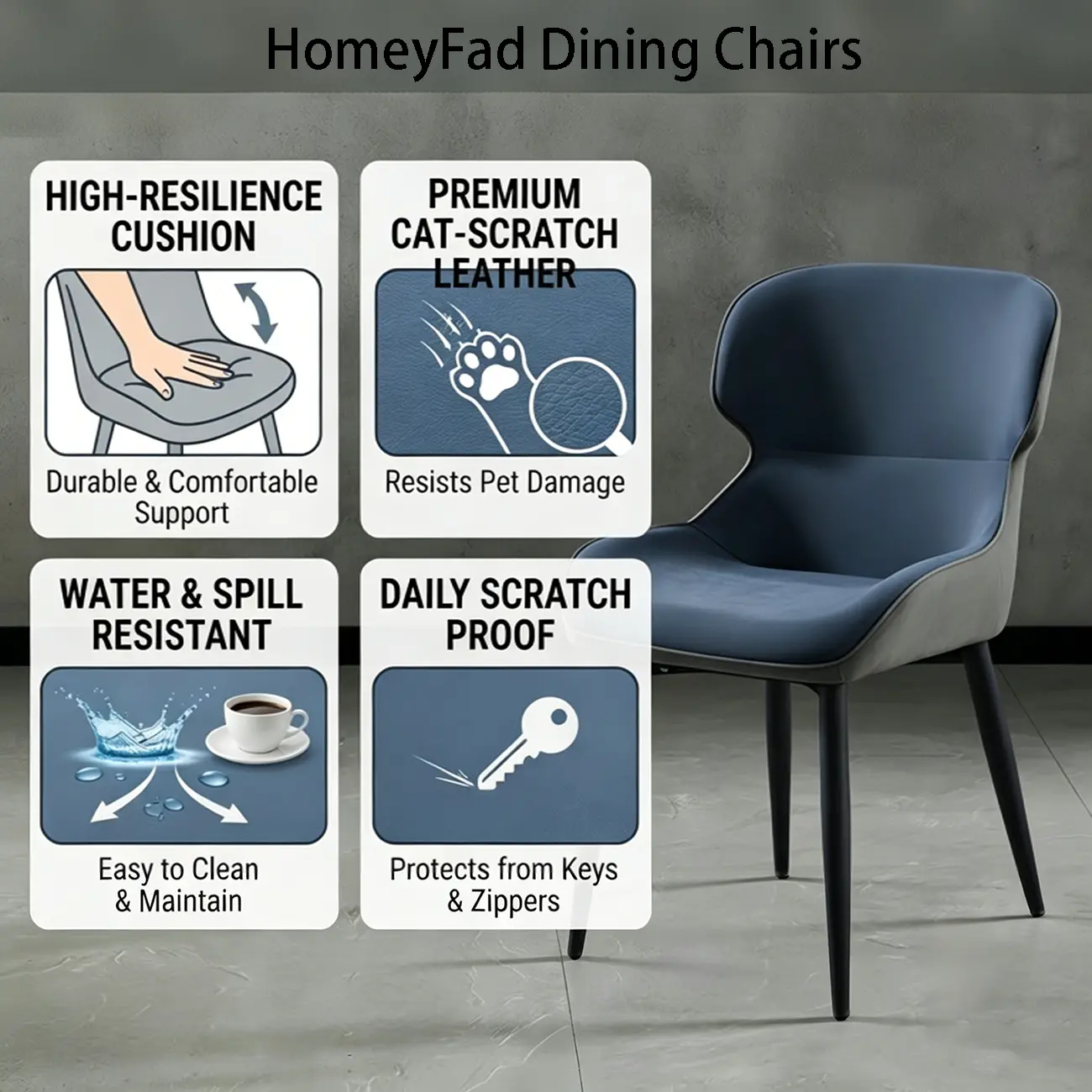 Scandinavian Leather Wingback Upholstered Dining Chair Image - 5 | homeyfad
