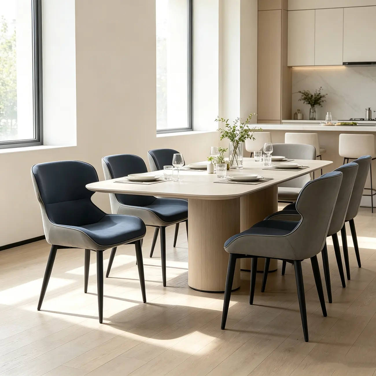 Scandinavian Leather Wingback Upholstered Dining Chair Image - 4 | homeyfad