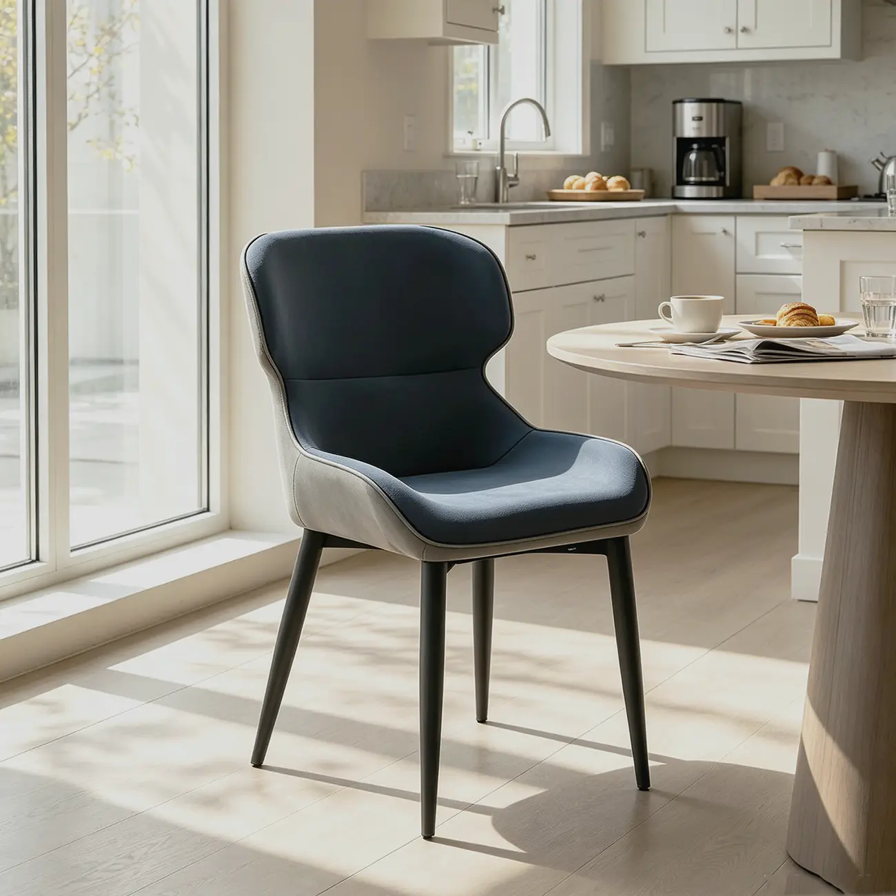 Scandinavian Leather Wingback Upholstered Dining Chair Image - 2 | homeyfad
