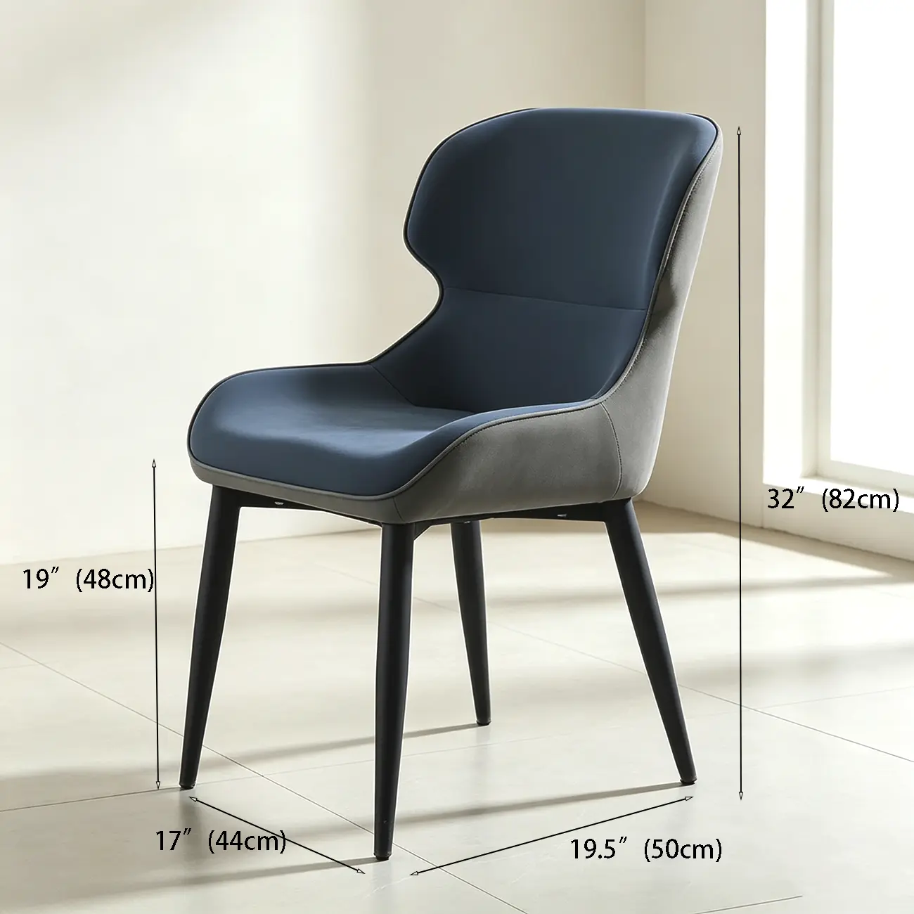 Scandinavian Leather Wingback Upholstered Dining Chair #size | homeyfad