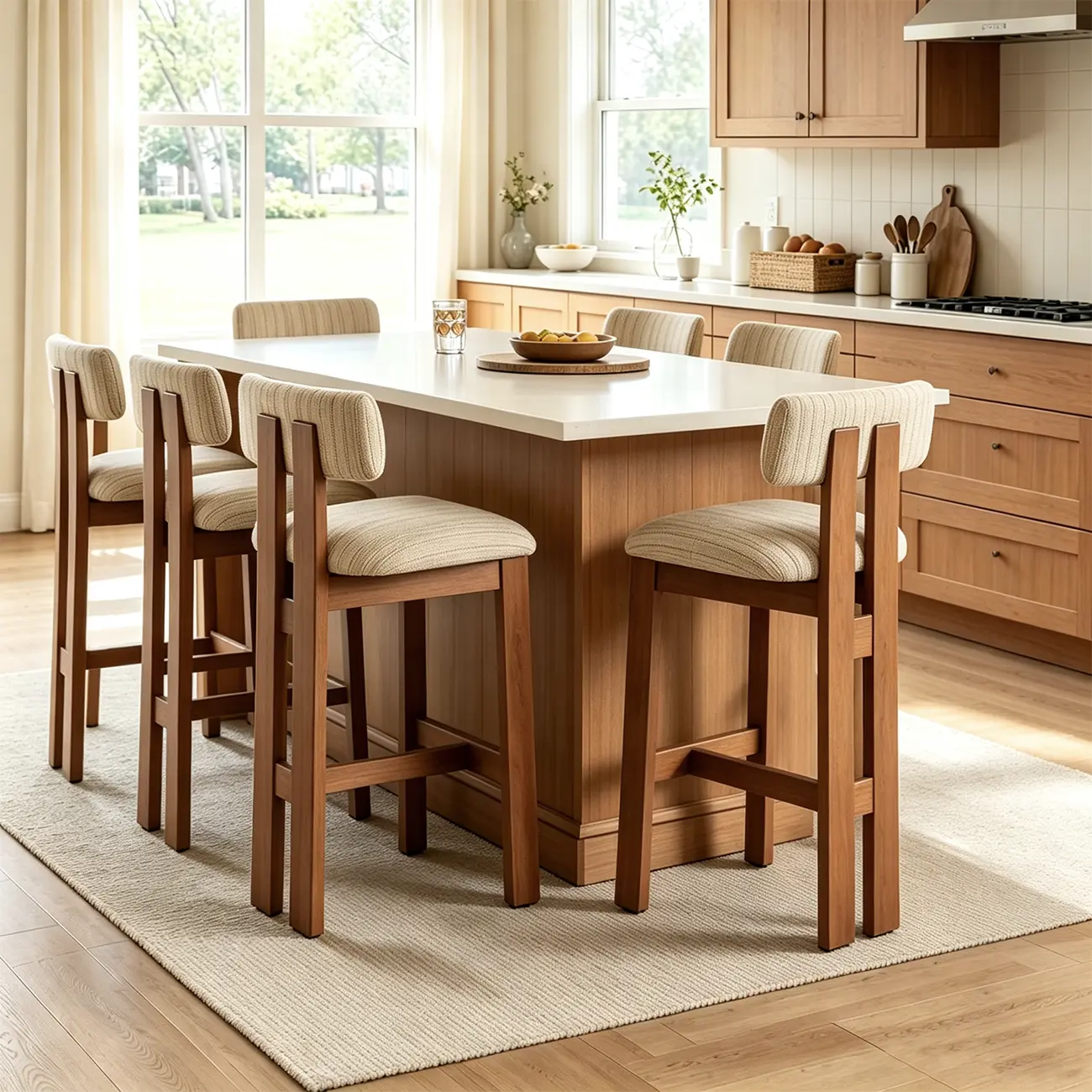 Mid-Century Modern Curved Back Wood Counter Height Bar Stools Image - 7 | homeyfad