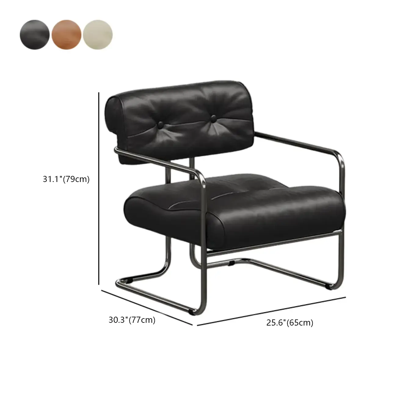 Modern Nappa Leather Solid Color Accent Chair with Arms #size | homeyfad