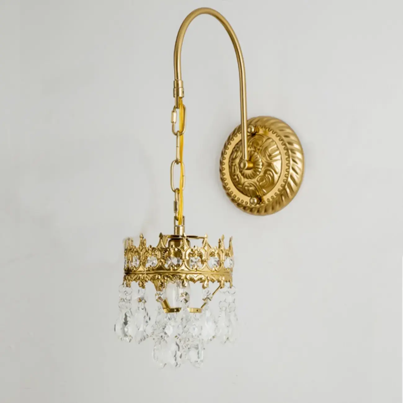 Luxurious Antique Brass Vintage Hanging Wall Lamp with Crystal Image - 3 | homeyfad