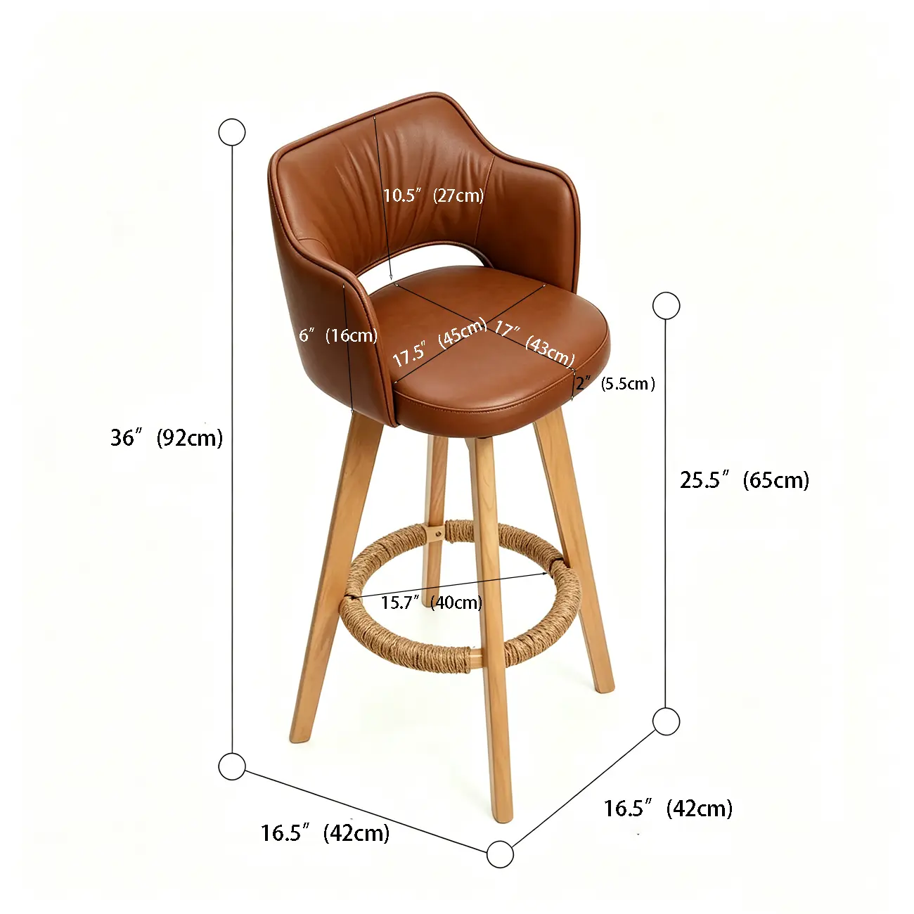 Set Of 2 Modern Swivel Faux Leather Counter Stools Solid Wood Frame #size | homeyfad