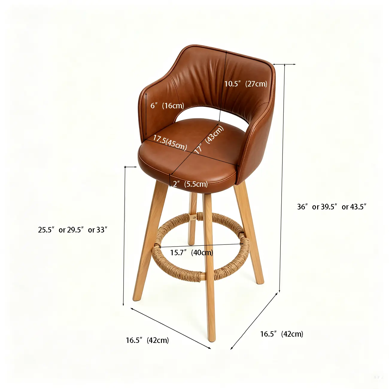 Swivel Faux Leather Counter & Bar Stool with Footrest #size | homeyfad