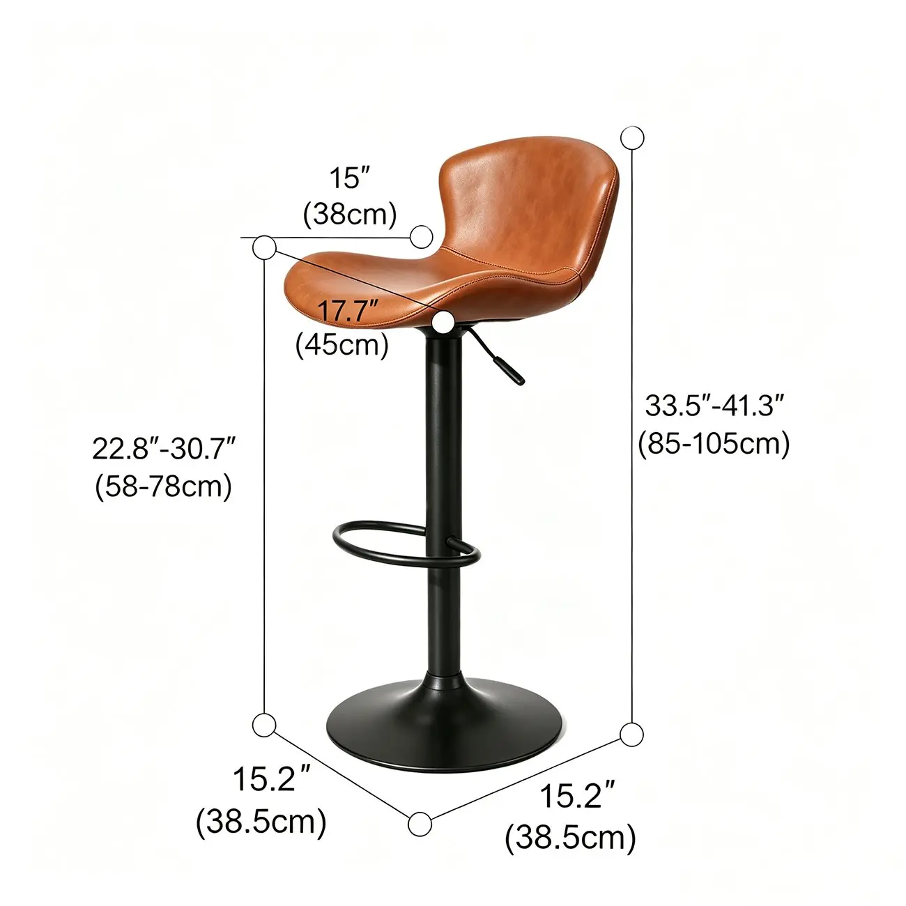 Industrial Waterproof Pu Leather Adjustable Swivel Bar Stool #size | homeyfad