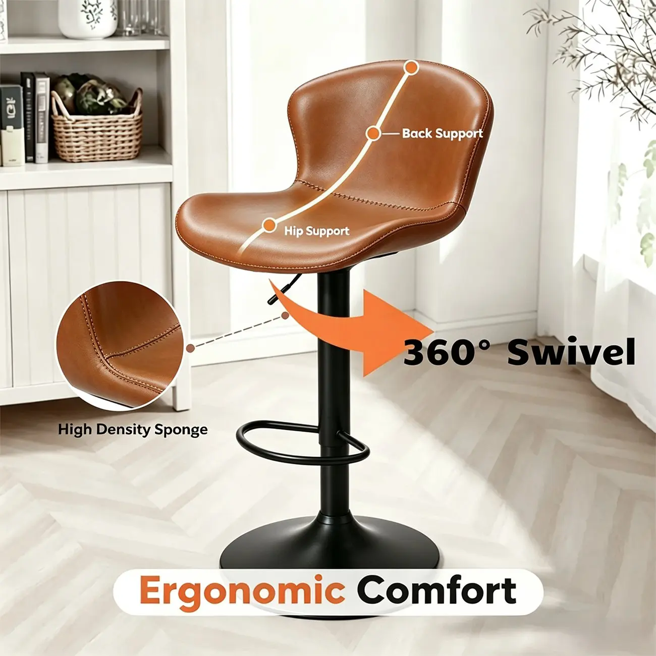 Industrial Waterproof Pu Leather Adjustable Swivel Bar Stool Image - 10 | homeyfad