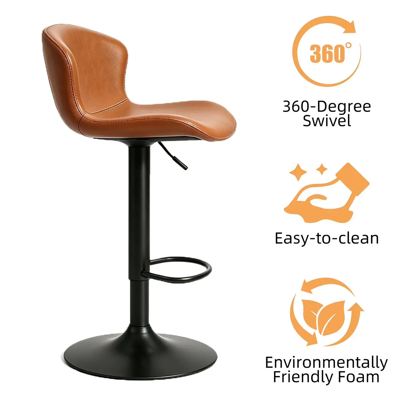 Industrial Waterproof Pu Leather Adjustable Swivel Bar Stool Image - 9 | homeyfad