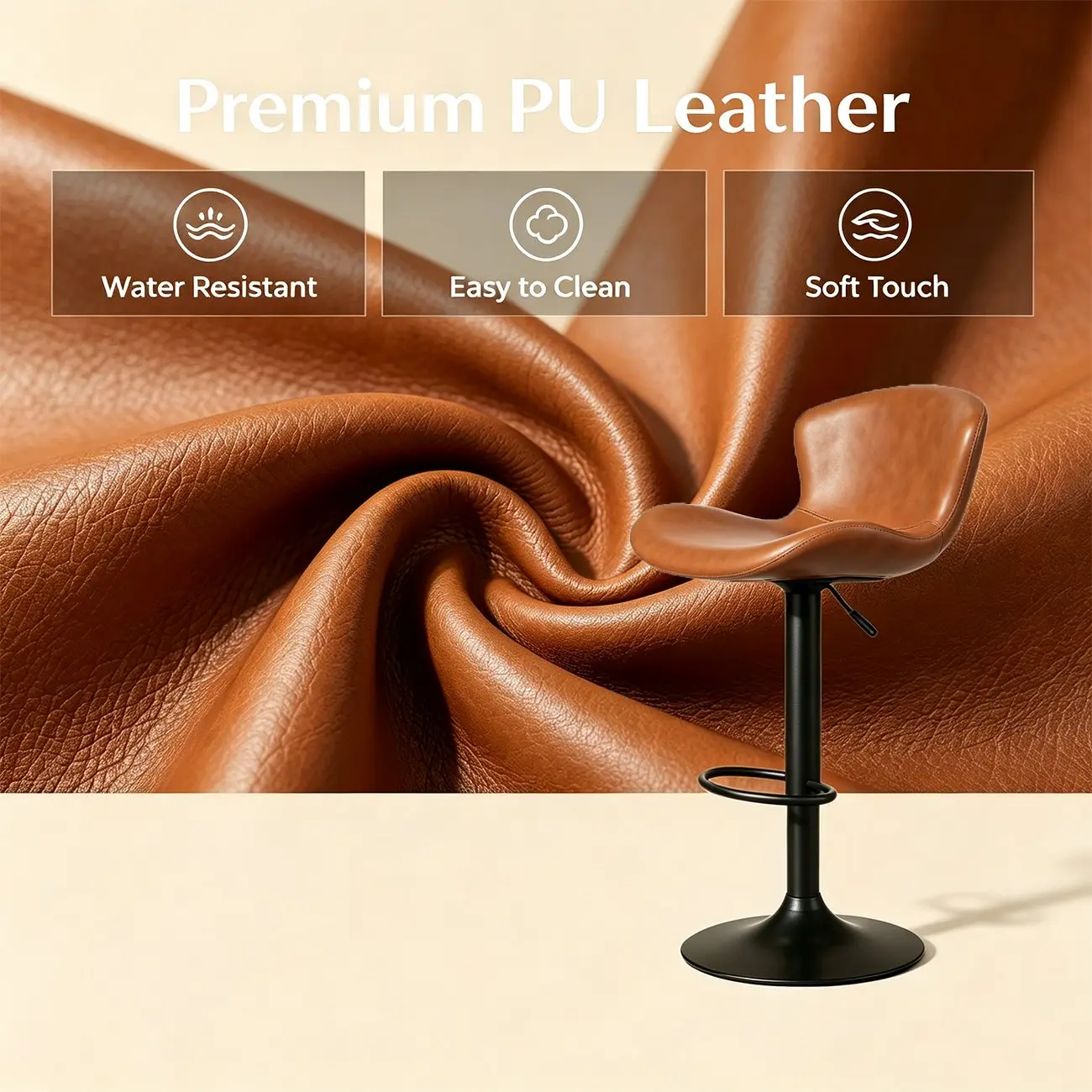 Industrial Waterproof Pu Leather Adjustable Swivel Bar Stool Image - 8 | homeyfad