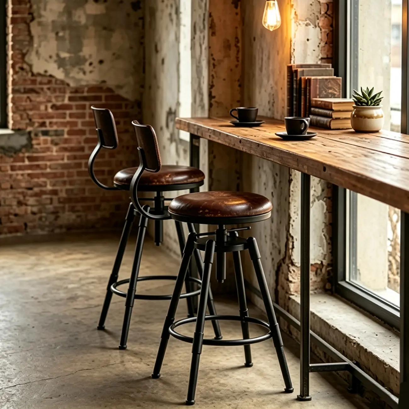Industrial Iron Swivel Adjustable Bar Stools Image - 1 | homeyfad