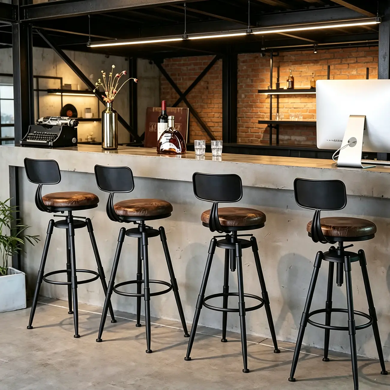 Industrial Iron Swivel Adjustable Bar Stools Image - 3 | homeyfad