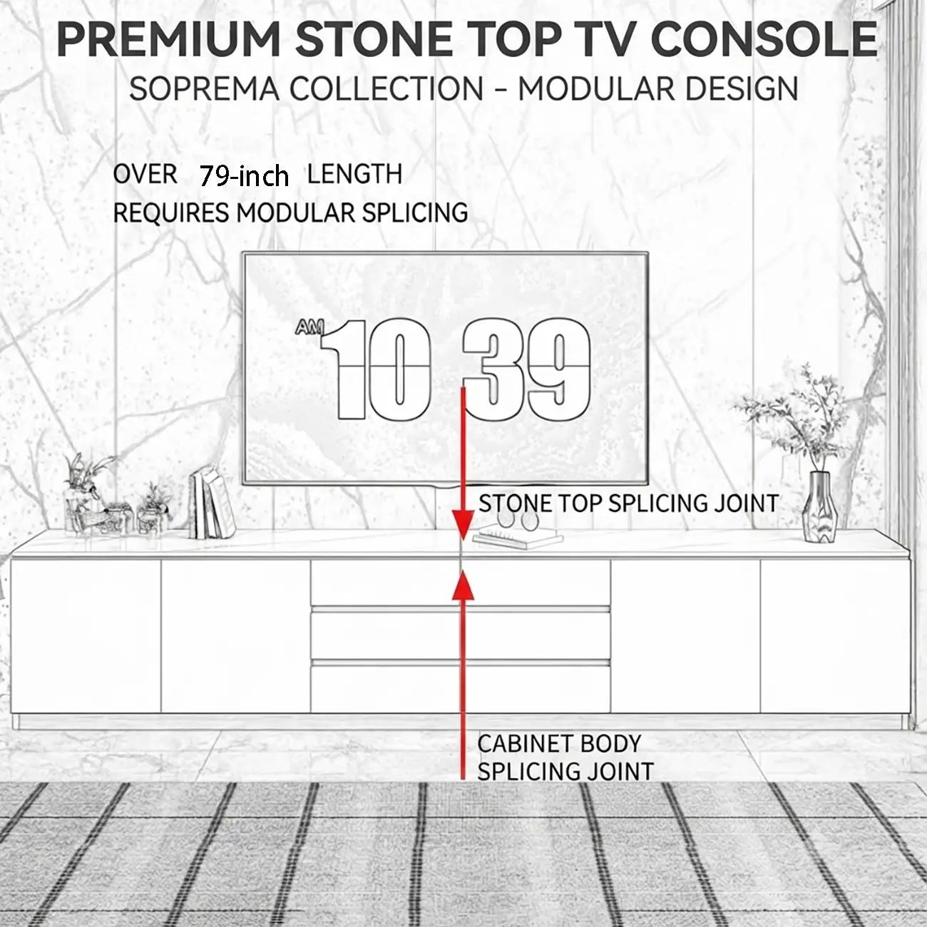 Modern Long White Wood TV Stand with Drawers Image - 4 | homeyfad