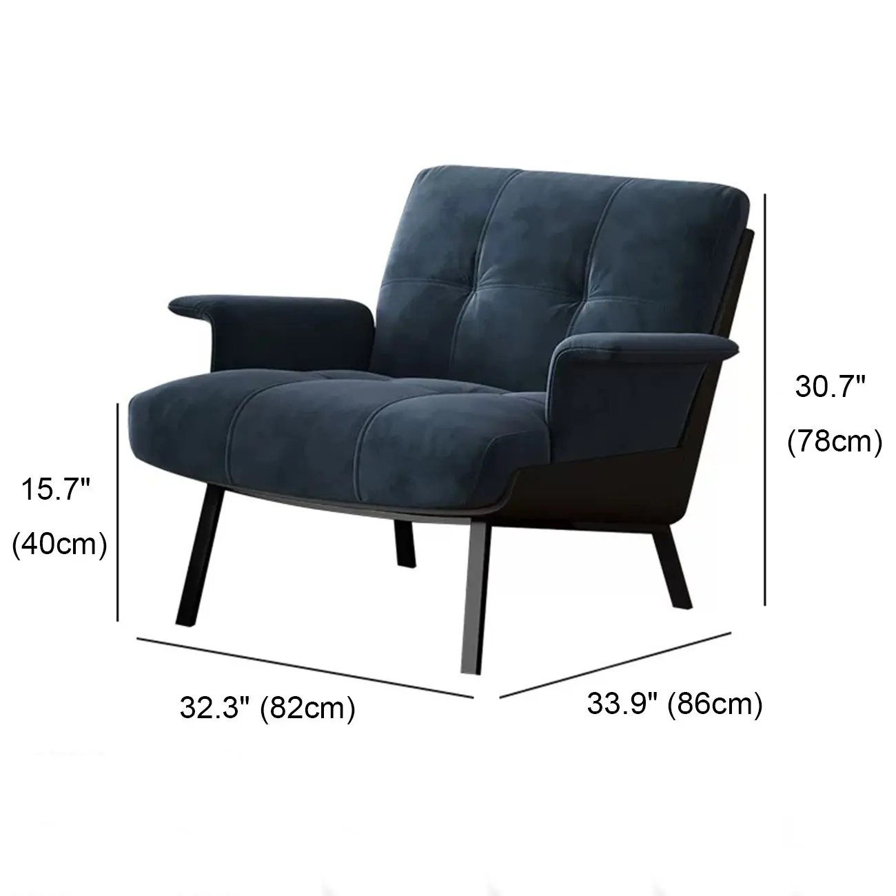 Art Deco Flannel Tufted Back Accent Chair with Arms #size | homeyfad