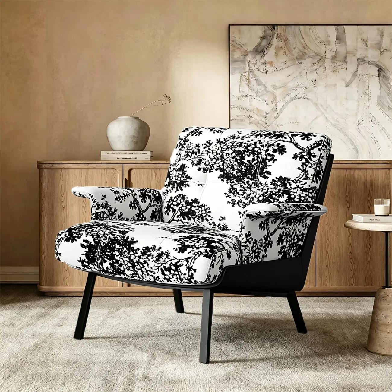 Art Deco Flannel Tufted Back Accent Chair with Arms Image - 10 | homeyfad