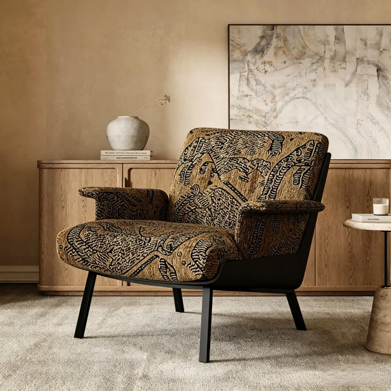 Art Deco Flannel Tufted Back Accent Chair with Arms Image - 12 | homeyfad