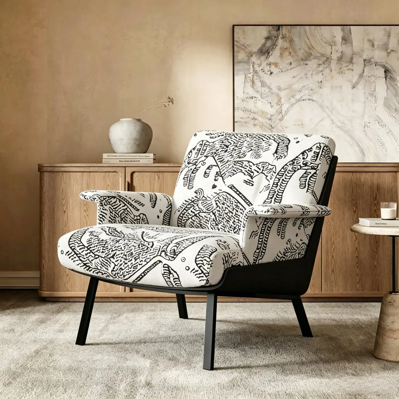 Art Deco Flannel Tufted Back Accent Chair with Arms Image - 11 | homeyfad