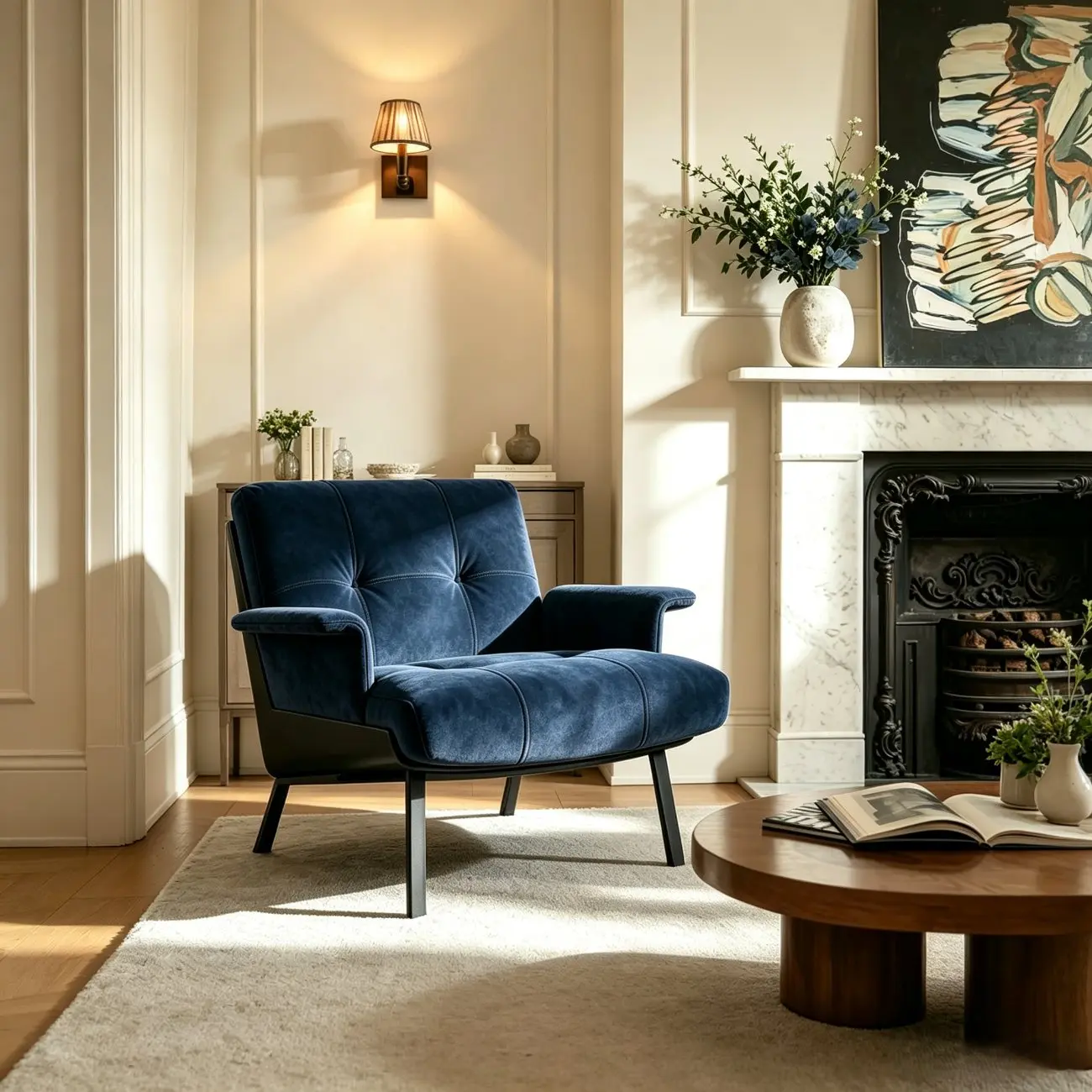 Art Deco Flannel Tufted Back Accent Chair with Arms Image - 4 | homeyfad