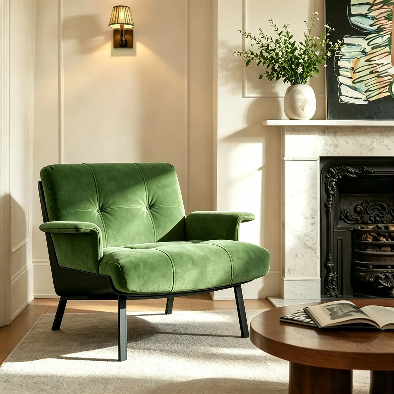 Art Deco Flannel Tufted Back Accent Chair with Arms Image - 3 | homeyfad