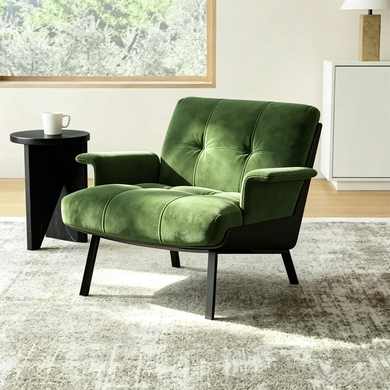 Art Deco Flannel Tufted Back Accent Chair with Arms Image - 2 | homeyfad