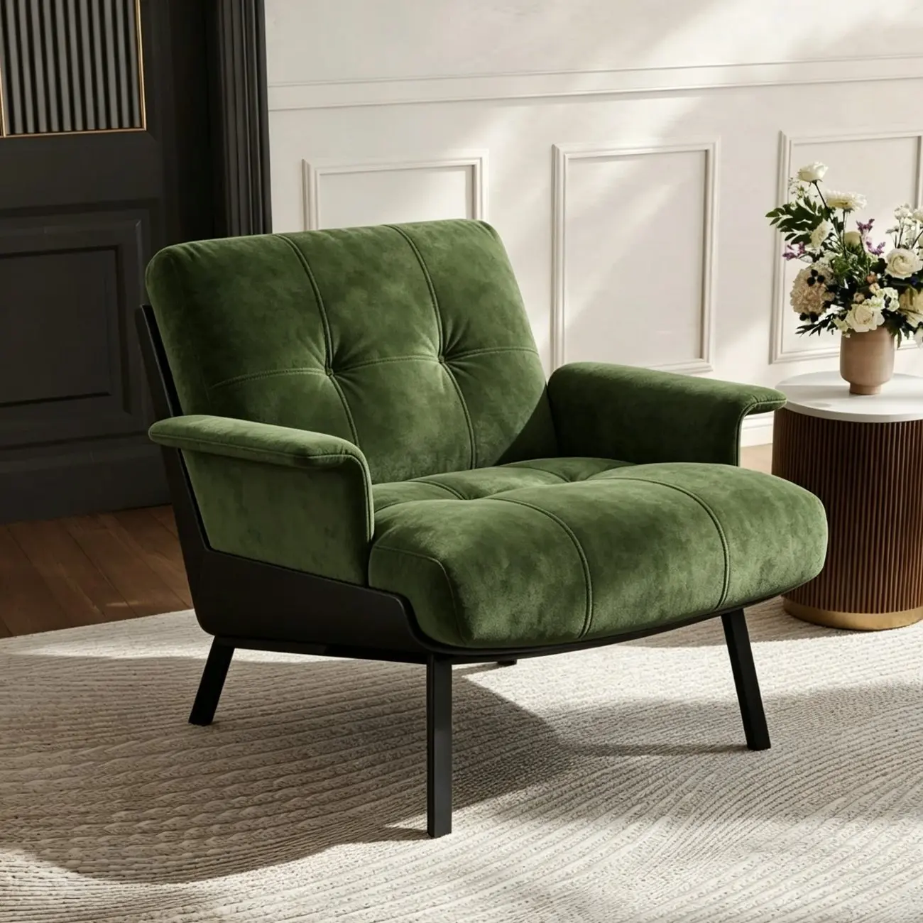 Art Deco Flannel Tufted Back Accent Chair with Arms Image - 1 | homeyfad