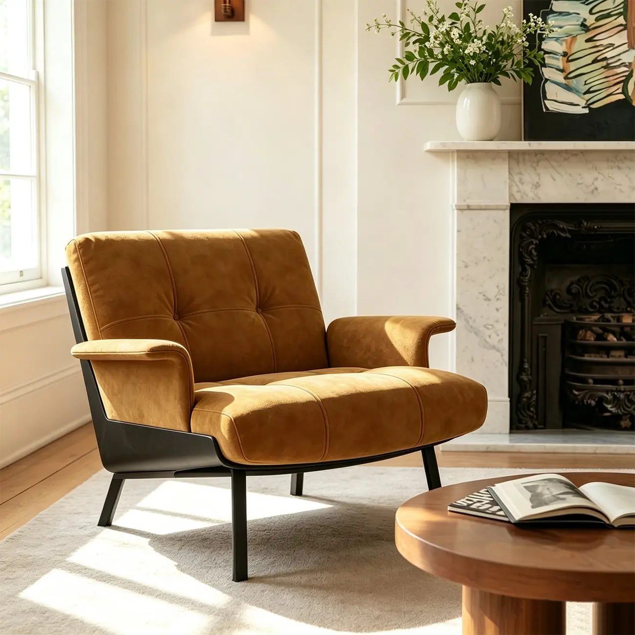 Art Deco Flannel Tufted Back Accent Chair with Arms Image - 6 | homeyfad