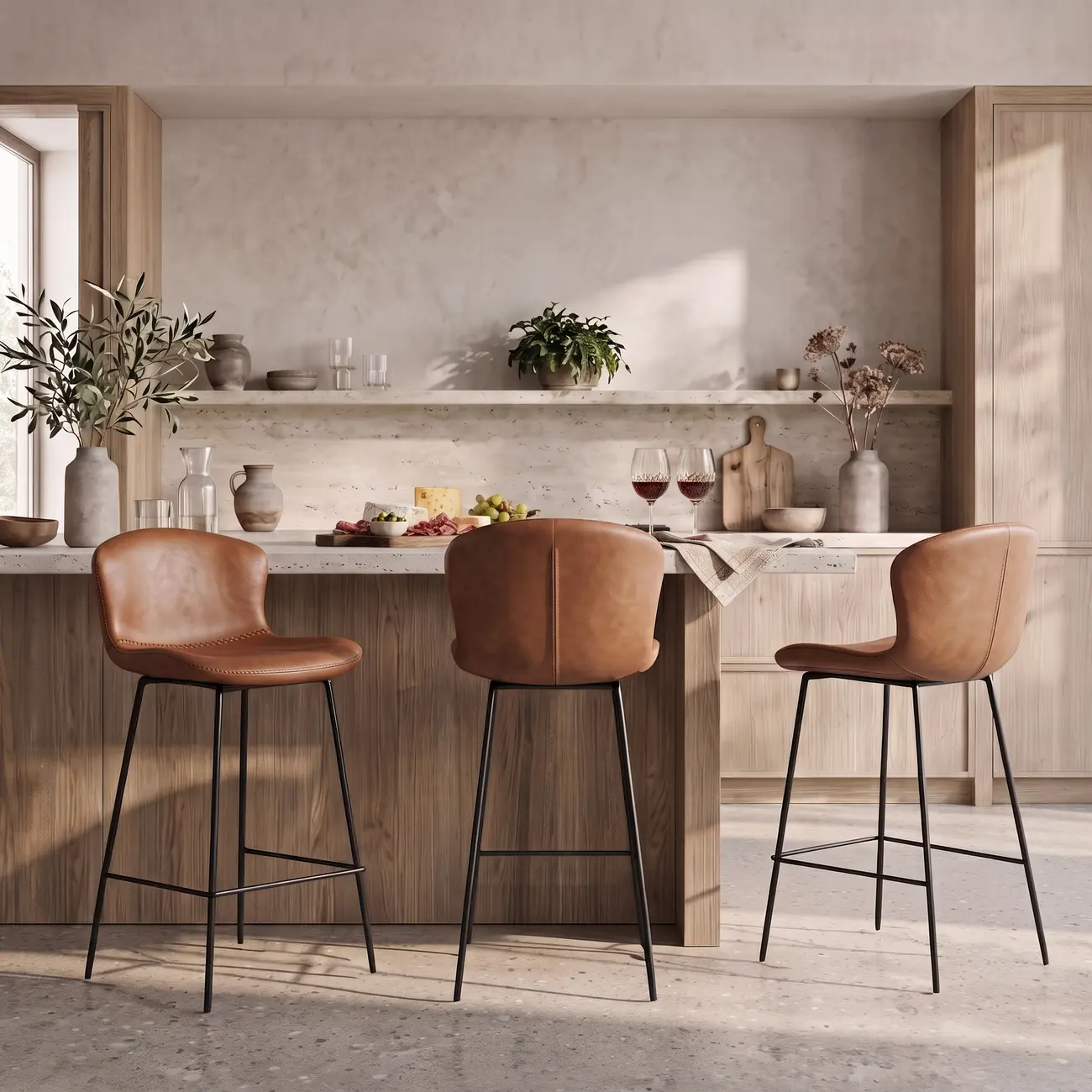 Modern Metal Frame Leather Cushion Low Back Bar Stool Image - 1 | homeyfad