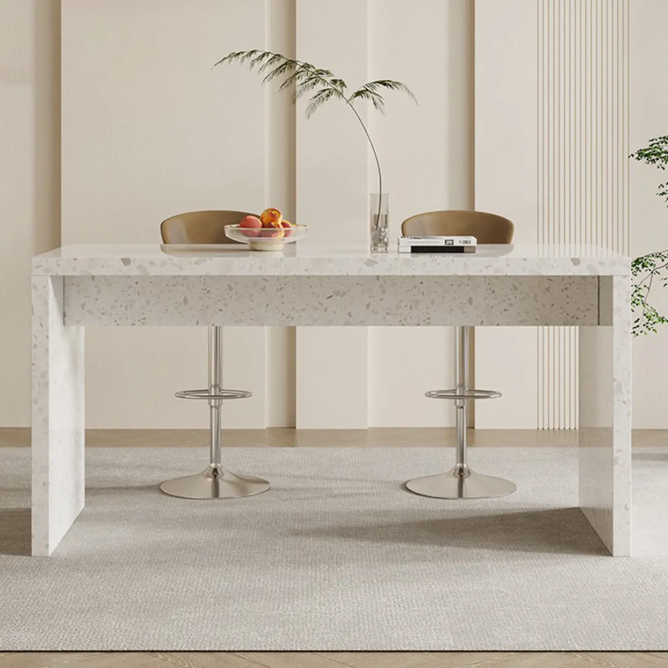 Minimalist White Terrazzo Marble Bar Tables for Kitchen Image - 1 | homeyfad