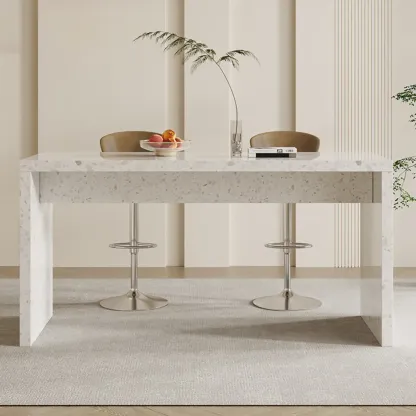Minimalist White Terrazzo Marble Bar Tables for Kitchen Image - 1