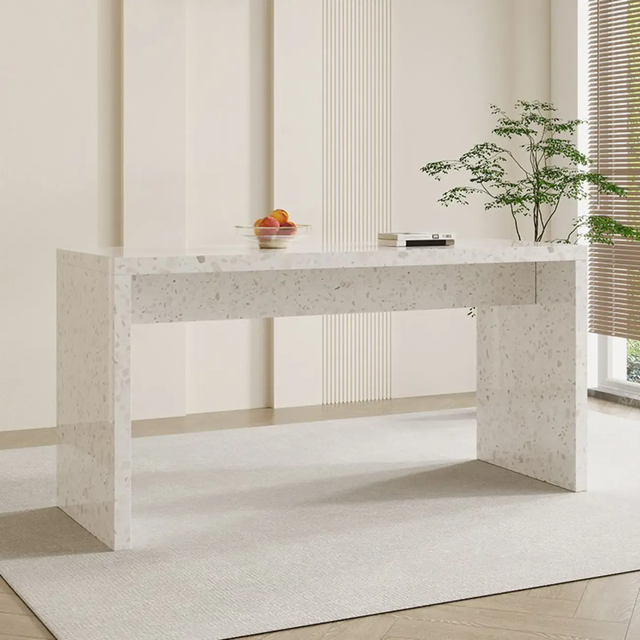Minimalist White Terrazzo Marble Bar Tables for Kitchen Image - 3