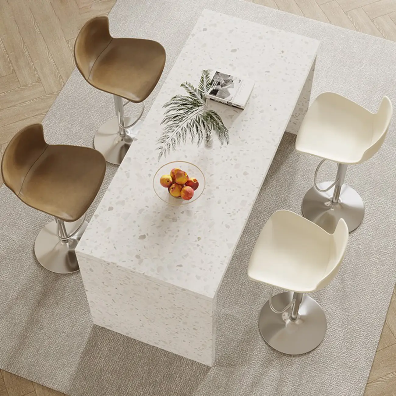 Minimalist White Terrazzo Marble Bar Tables for Kitchen Image - 4 | homeyfad