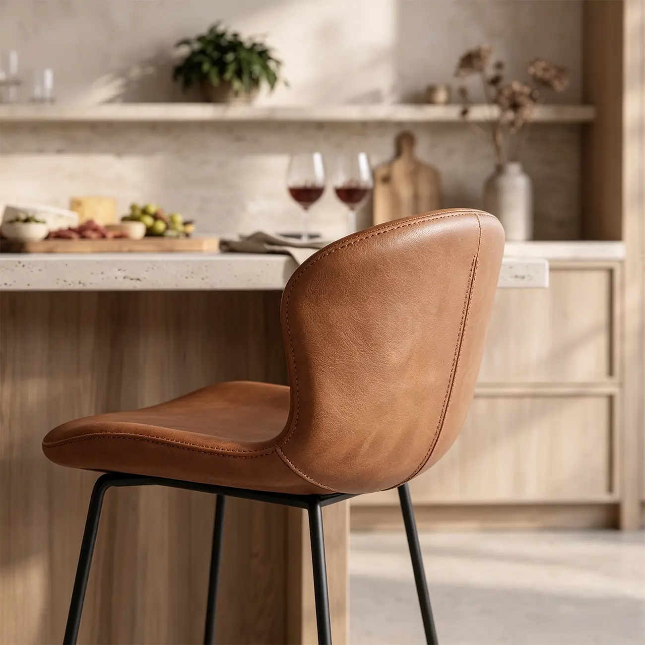 Modern Metal Frame Leather Cushion Low Back Bar Stool Image - 4 | homeyfad