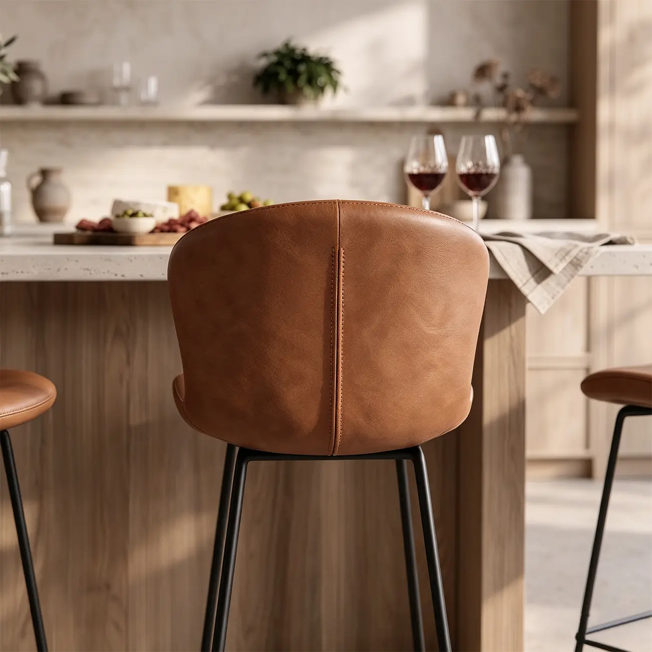 Modern Metal Frame Leather Cushion Low Back Bar Stool Image - 5 | homeyfad