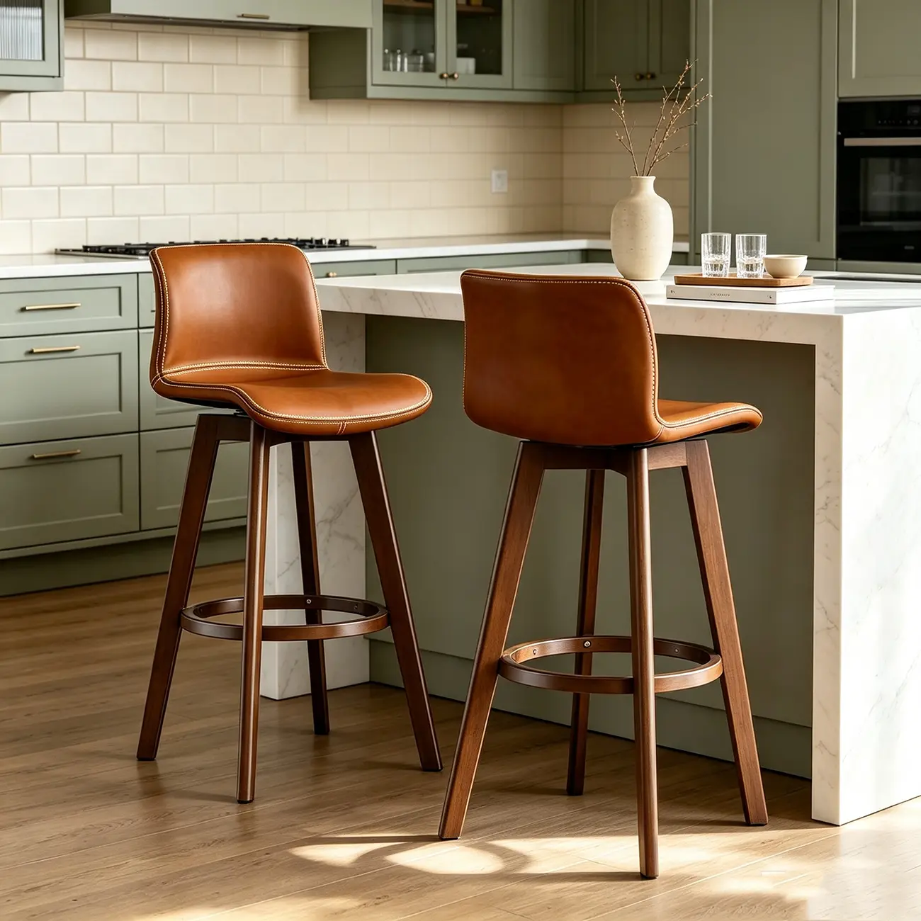 Mid-Century Distressed Leather Swivel Bar Stool with Back Image - 6 | homeyfad