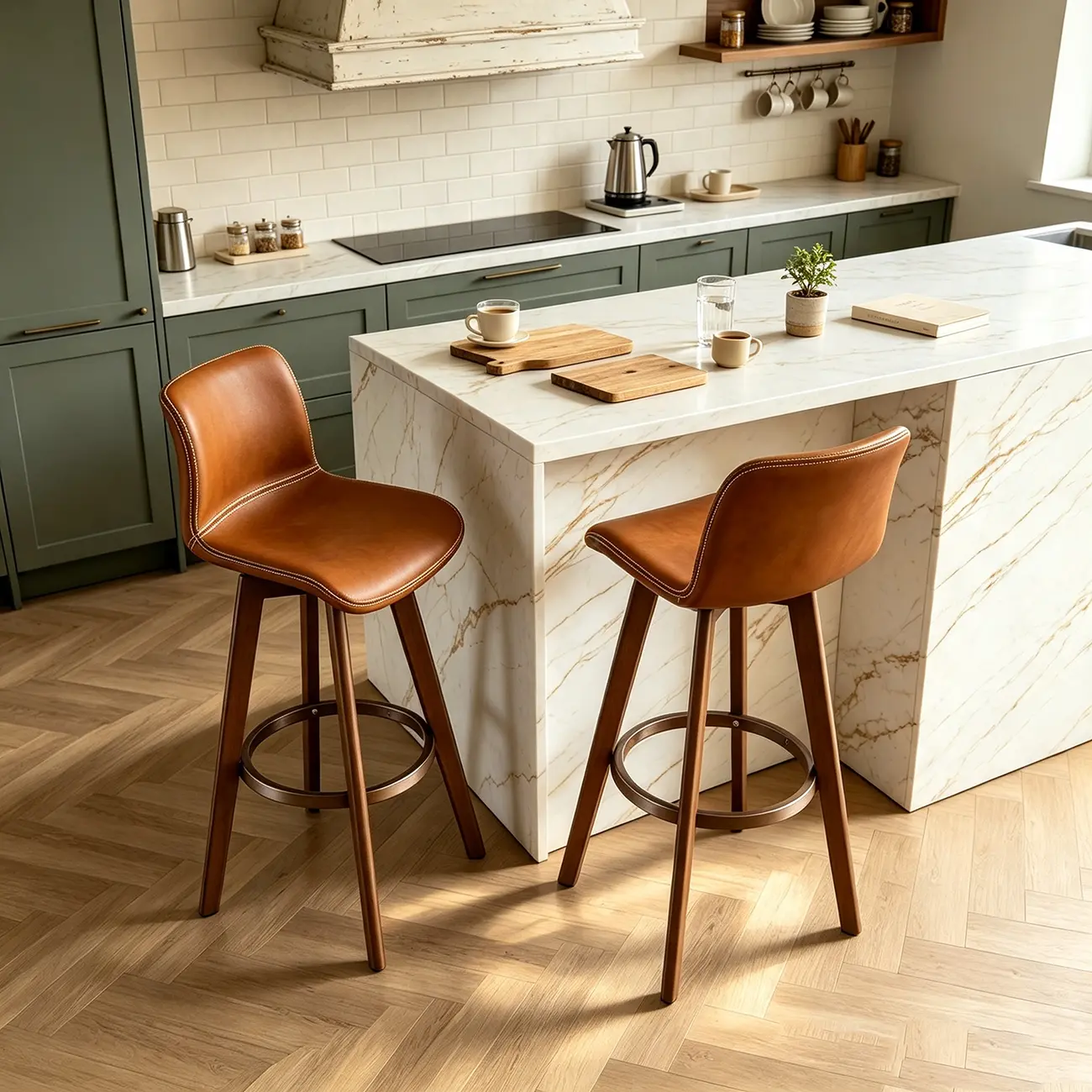 Mid-Century Distressed Leather Swivel Bar Stool with Back Image - 2 | homeyfad
