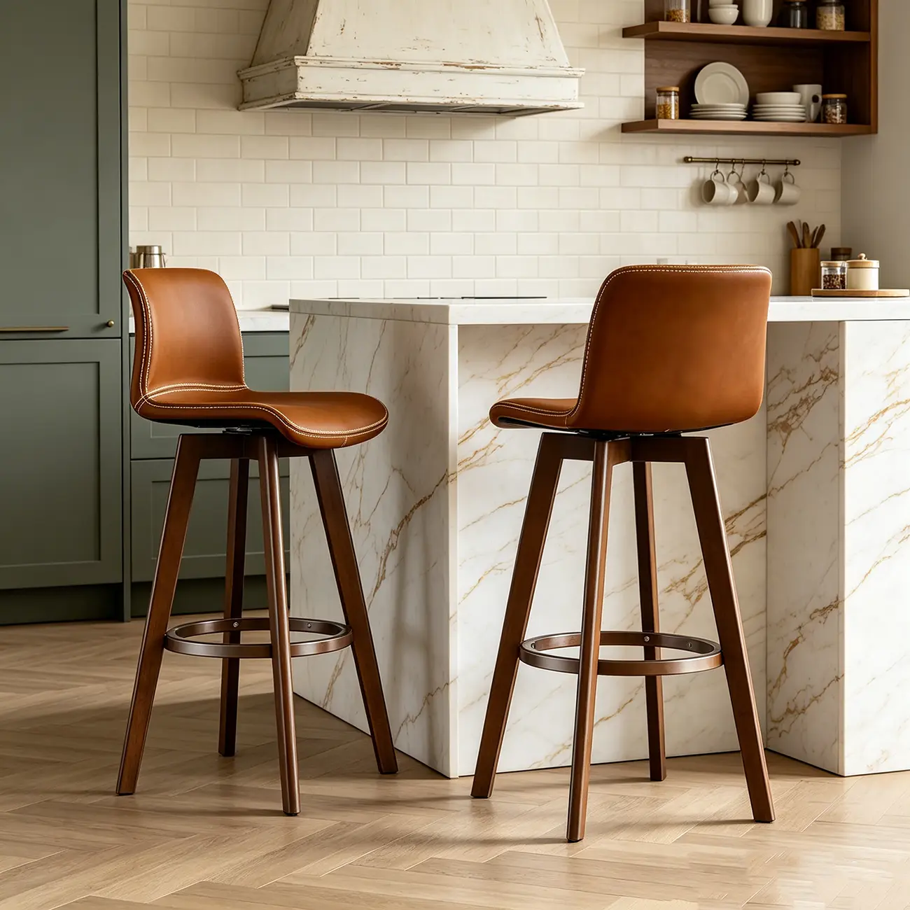 Mid-Century Distressed Leather Swivel Bar Stool with Back Image - 7 | homeyfad