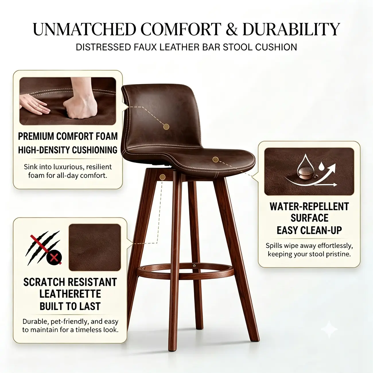 Mid-Century Distressed Leather Swivel Bar Stool with Back Image - 4 | homeyfad