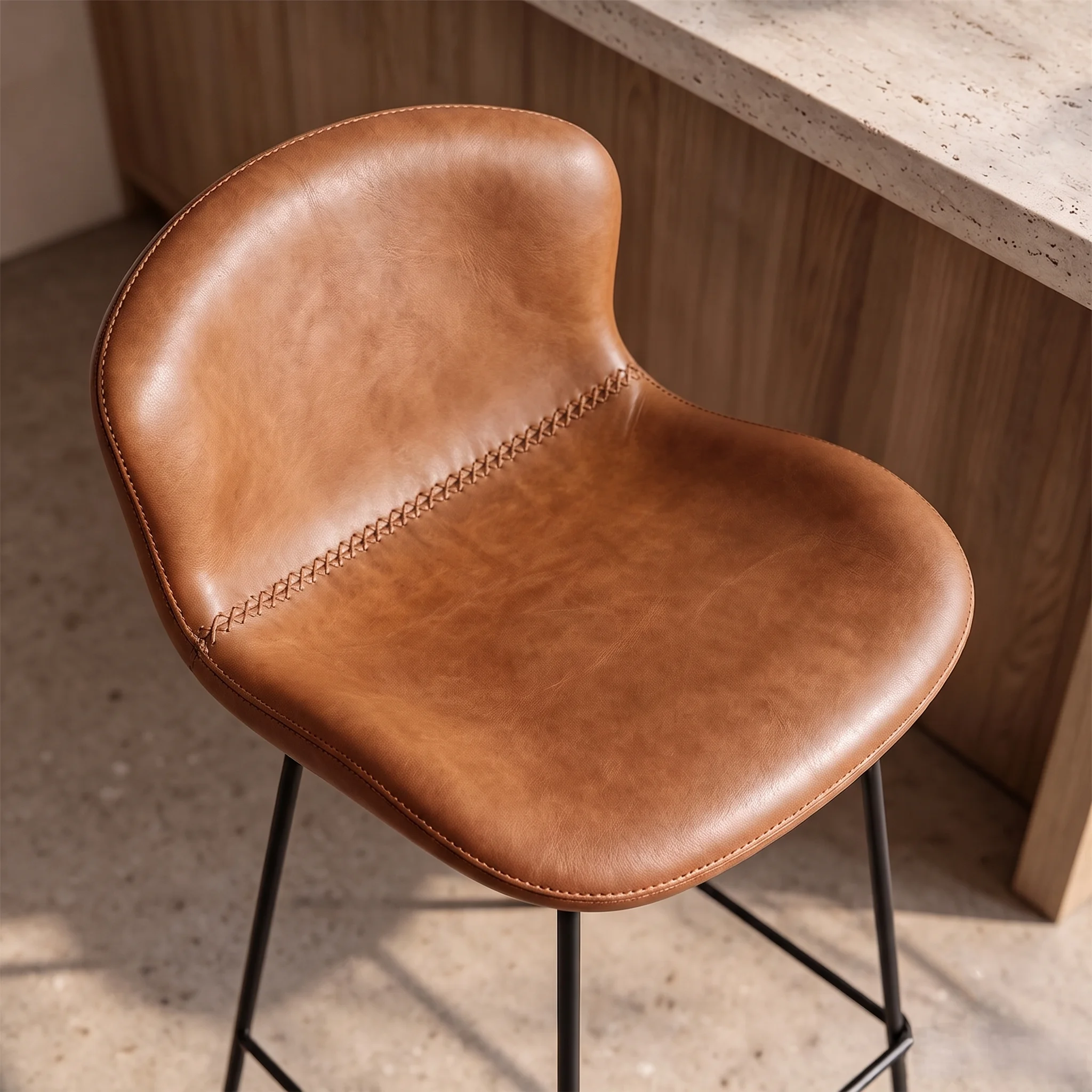 Modern Metal Frame Leather Cushion Low Back Bar Stool Image - 6 | homeyfad