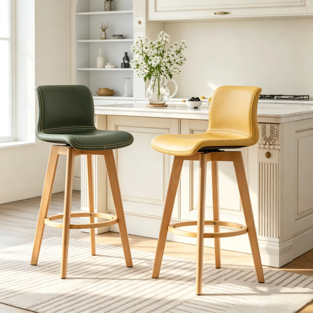 Saddle Seat Leather Counter Height Low Back Swivel Bar Stools Image - 2 | homeyfad